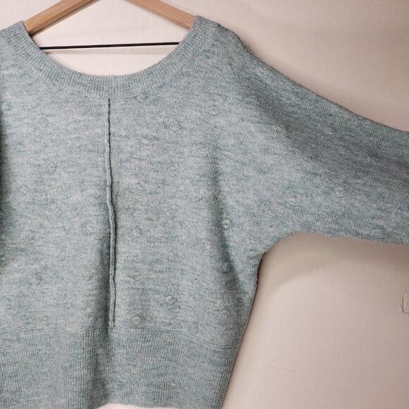 William Rast Dot Textured Dolman Sleeve V-Back Sweater L Aqua Blue - Picture 2 of 6